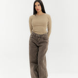 Straight Leg Jeans Washed Brown