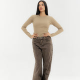 Straight Leg Jeans Washed Brown