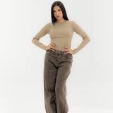 Straight Leg Jeans Washed Brown