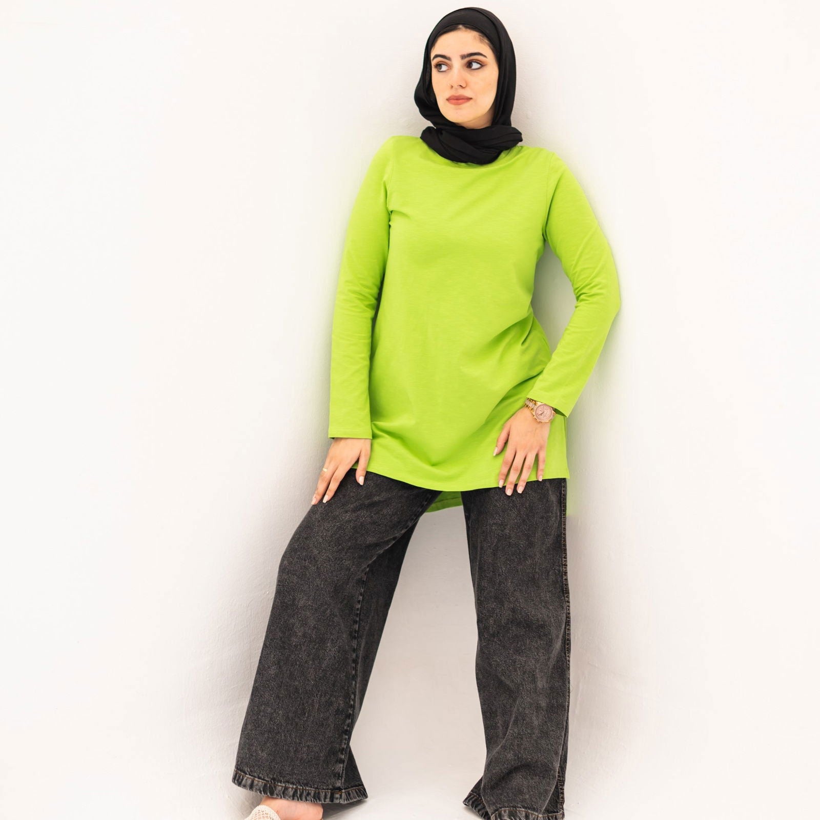 Basic Cotton Long Sleeve Top Apple green - AB Essential Women Wear