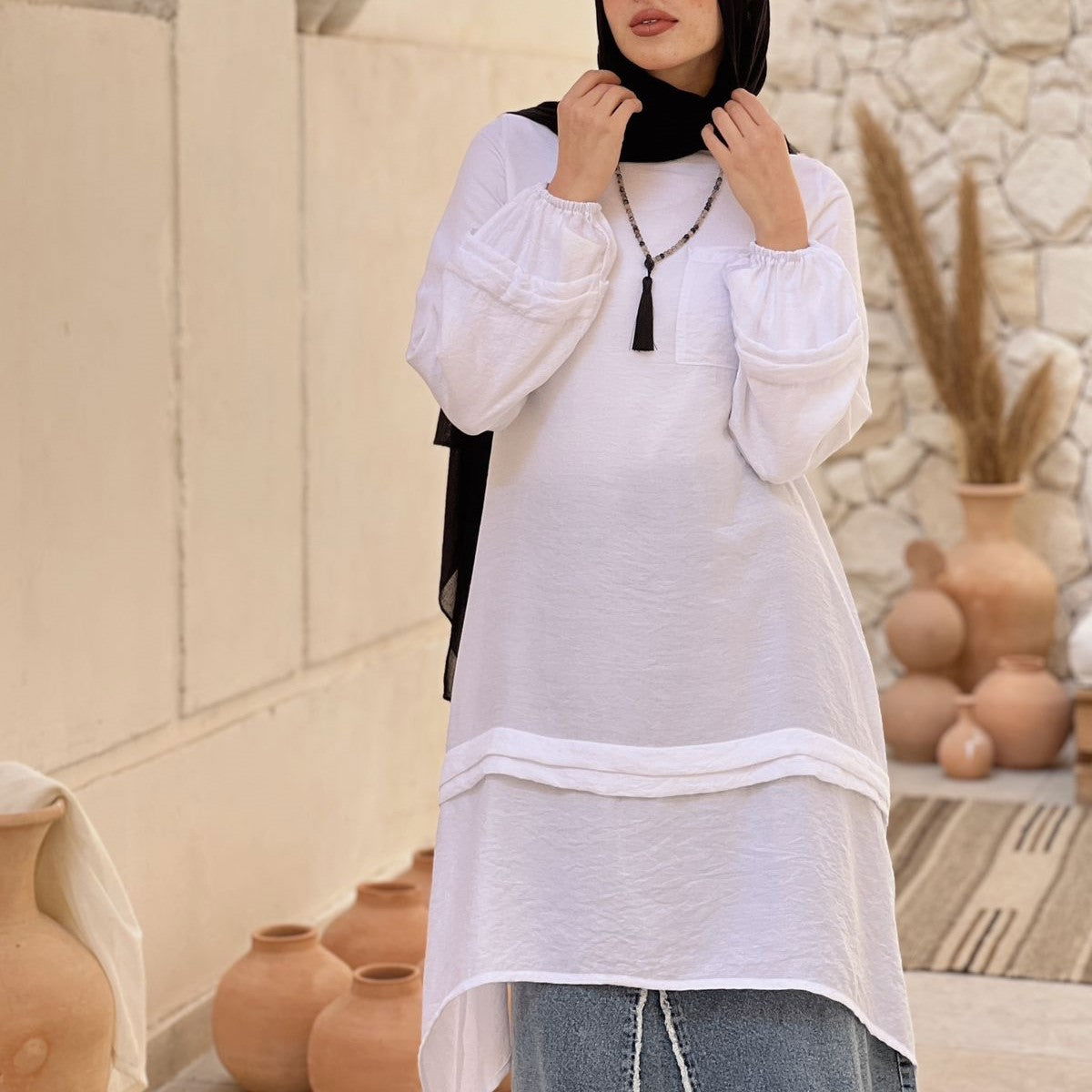 Double Lined Linen Top - White - AB Essential Women Wear