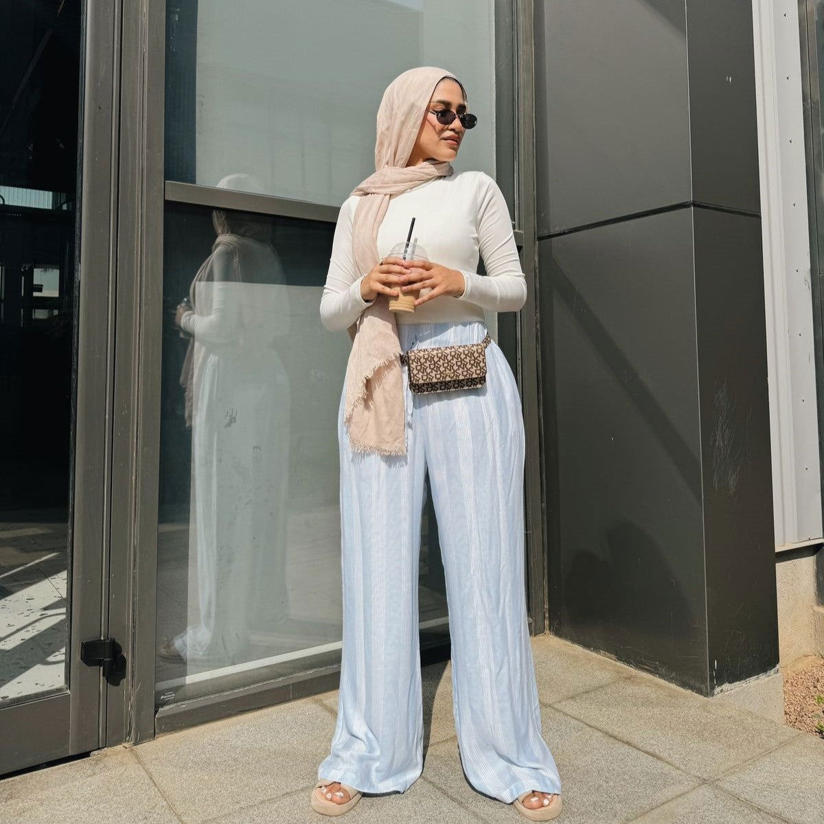 Striped Linen Pants Baby Blue - AB Essential Women Wear