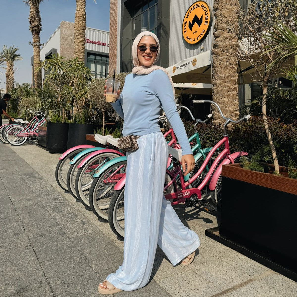 Striped Linen Pants Baby Blue - AB Essential Women Wear
