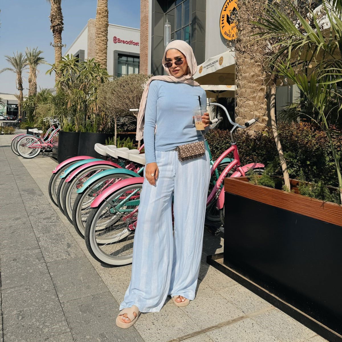 Striped Linen Pants Baby Blue - AB Essential Women Wear