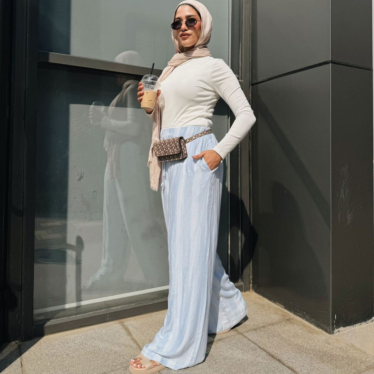 Striped Linen Pants Baby Blue - AB Essential Women Wear