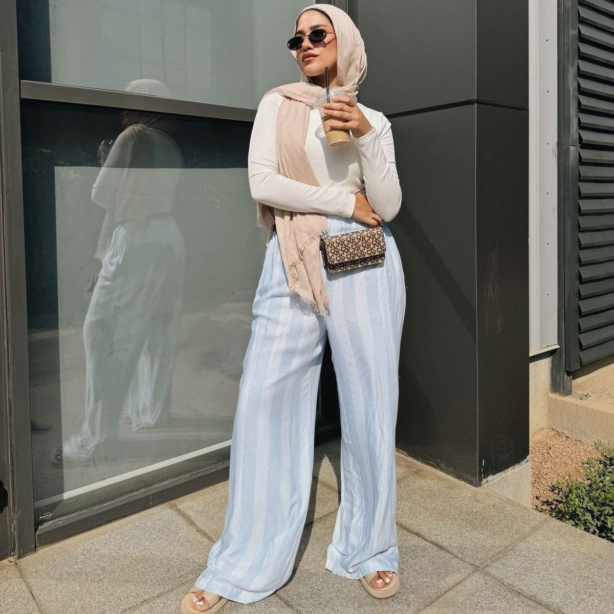 Striped Linen Pants Baby Blue - AB Essential Women Wear