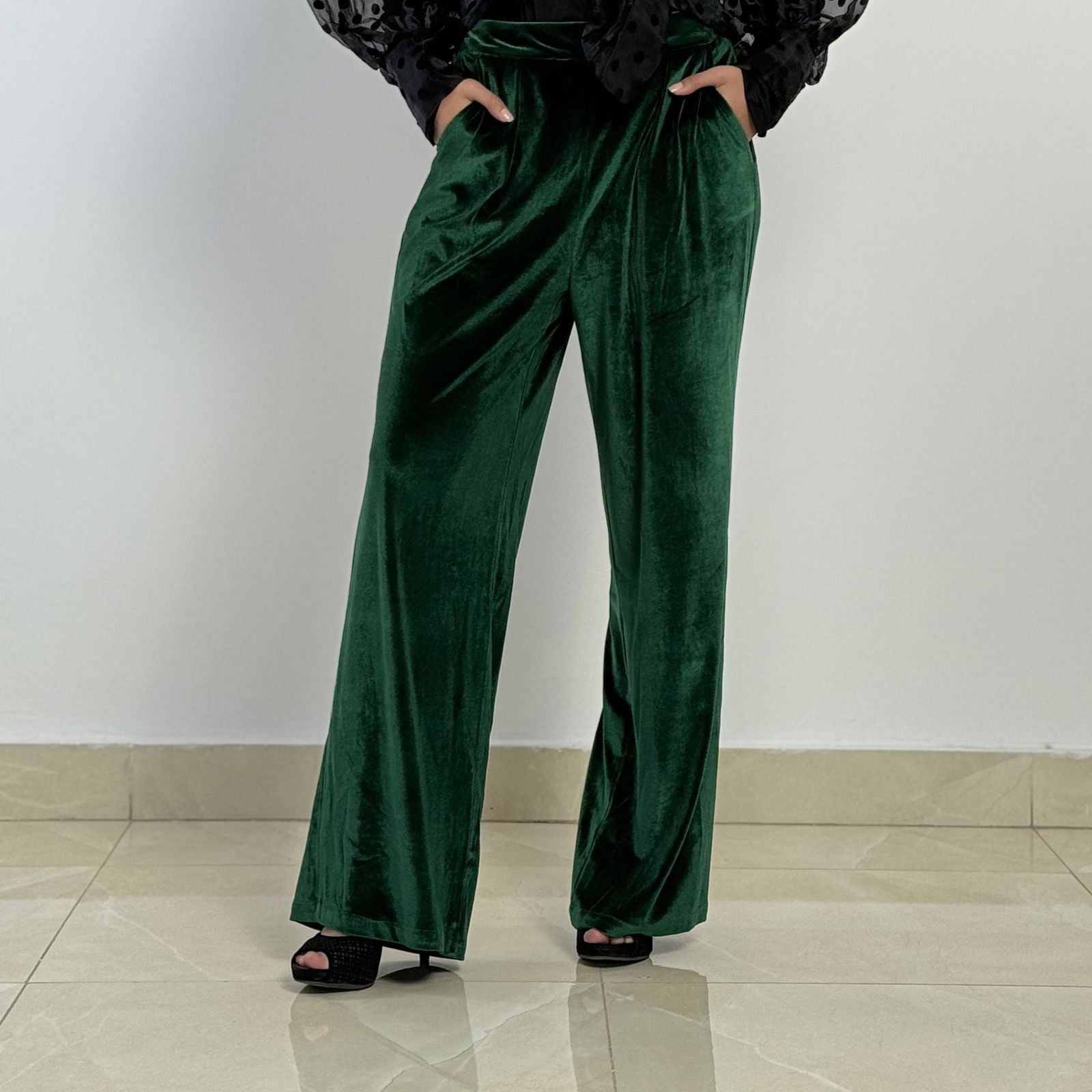 Super Velvet Green Pants - AB Essential Women Wear
