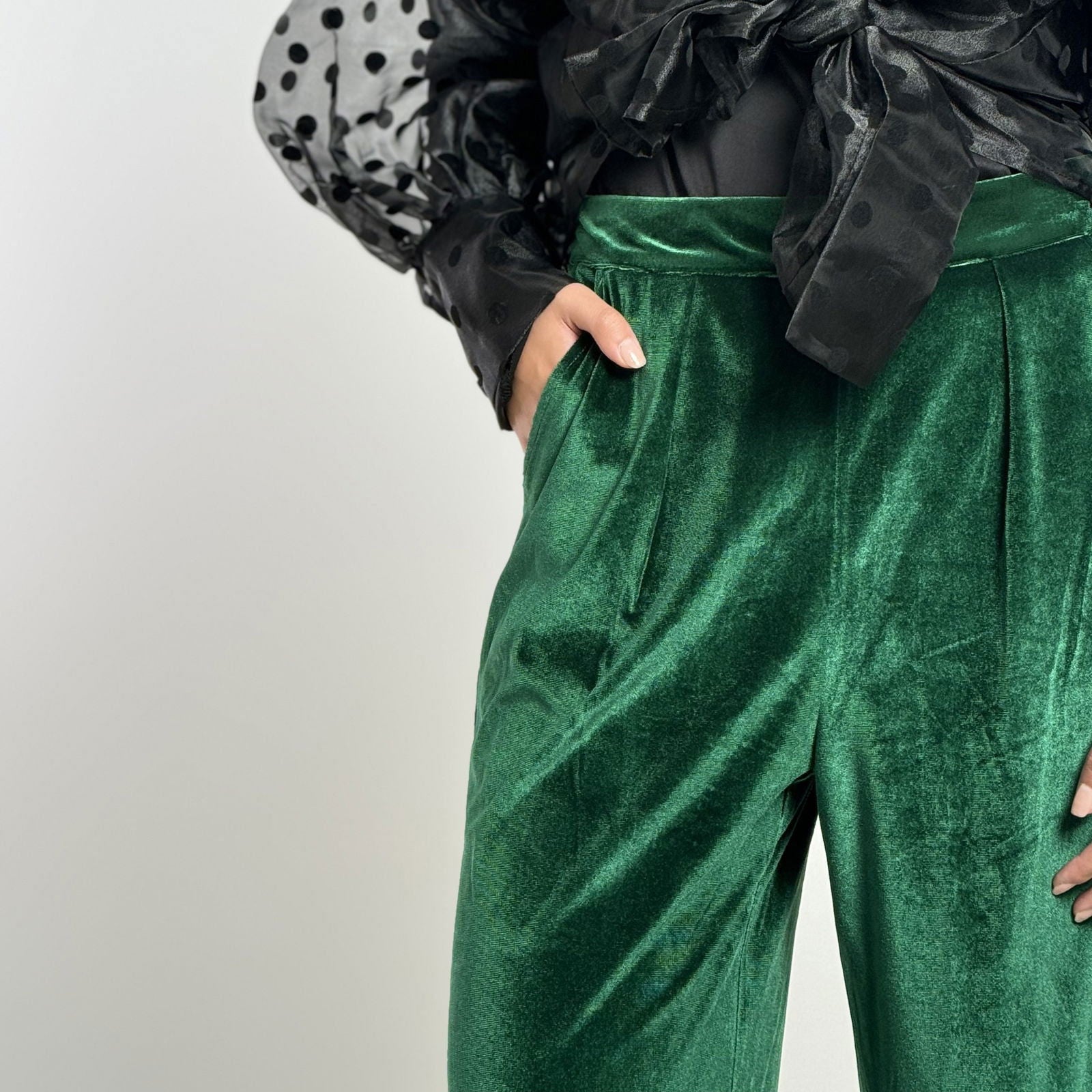 Super Velvet Green Pants - AB Essential Women Wear