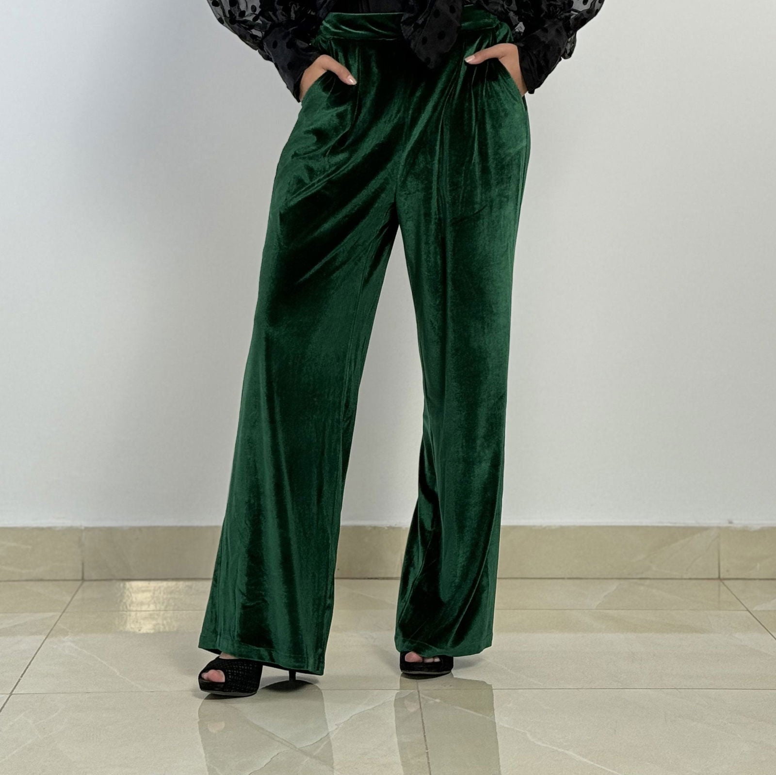 Super Velvet Green Pants - AB Essential Women Wear