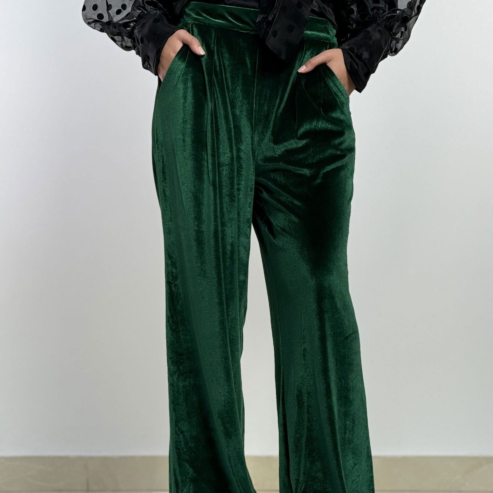 Super Velvet Green Pants - AB Essential Women Wear