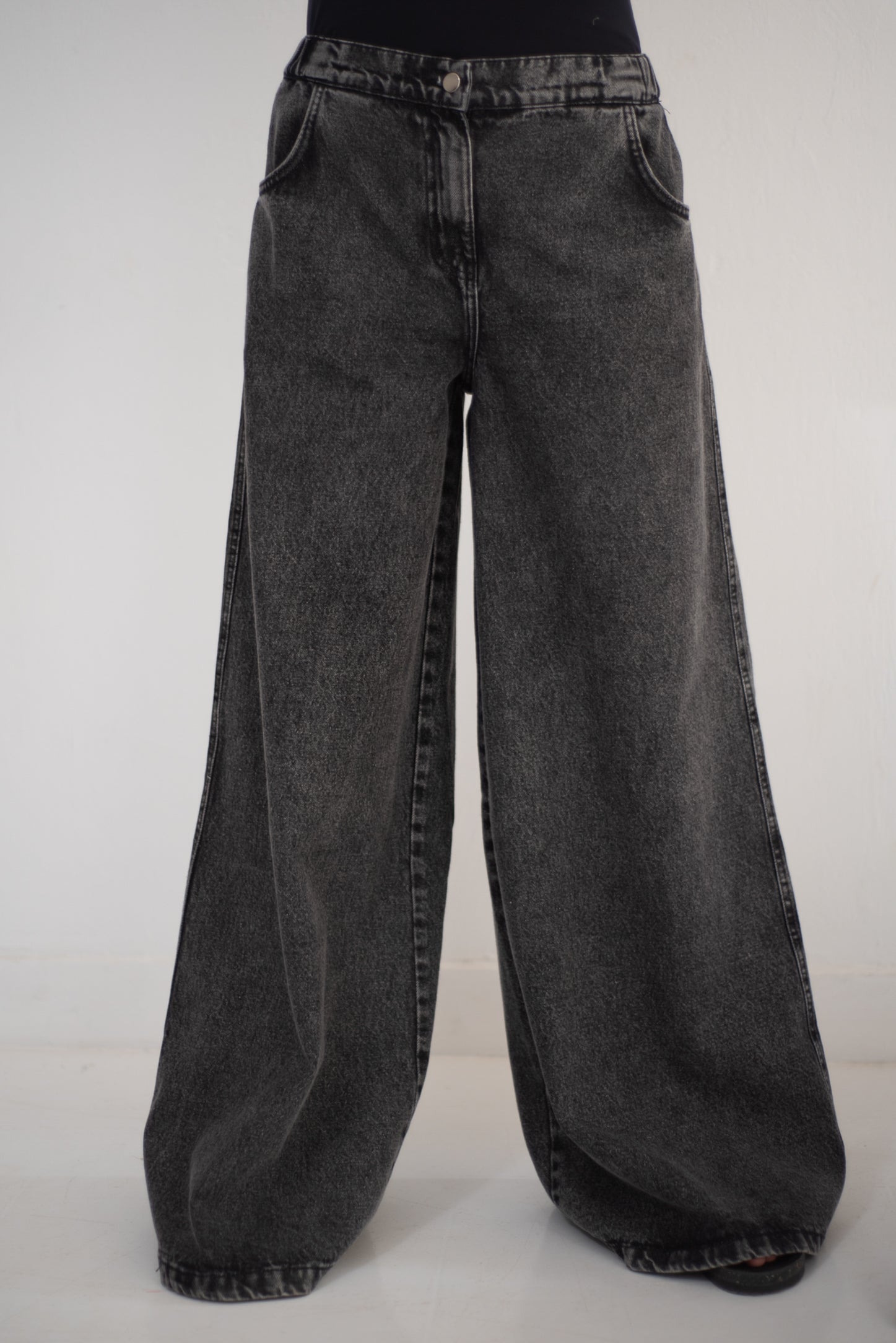 Wide Legs Jeans Pants Black - AB Essential Women Wear