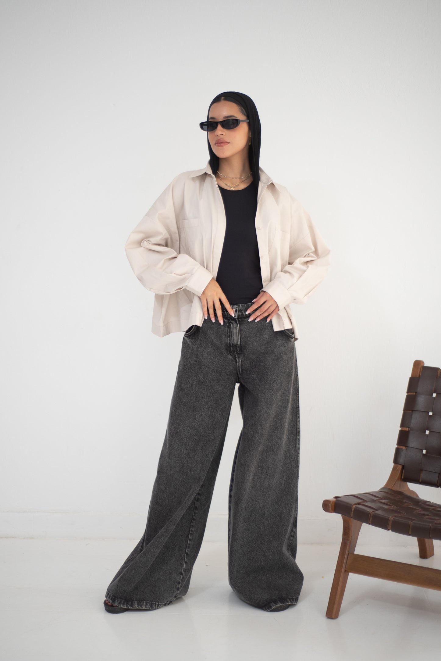 Wide Legs Jeans Pants Black - AB Essential Women Wear