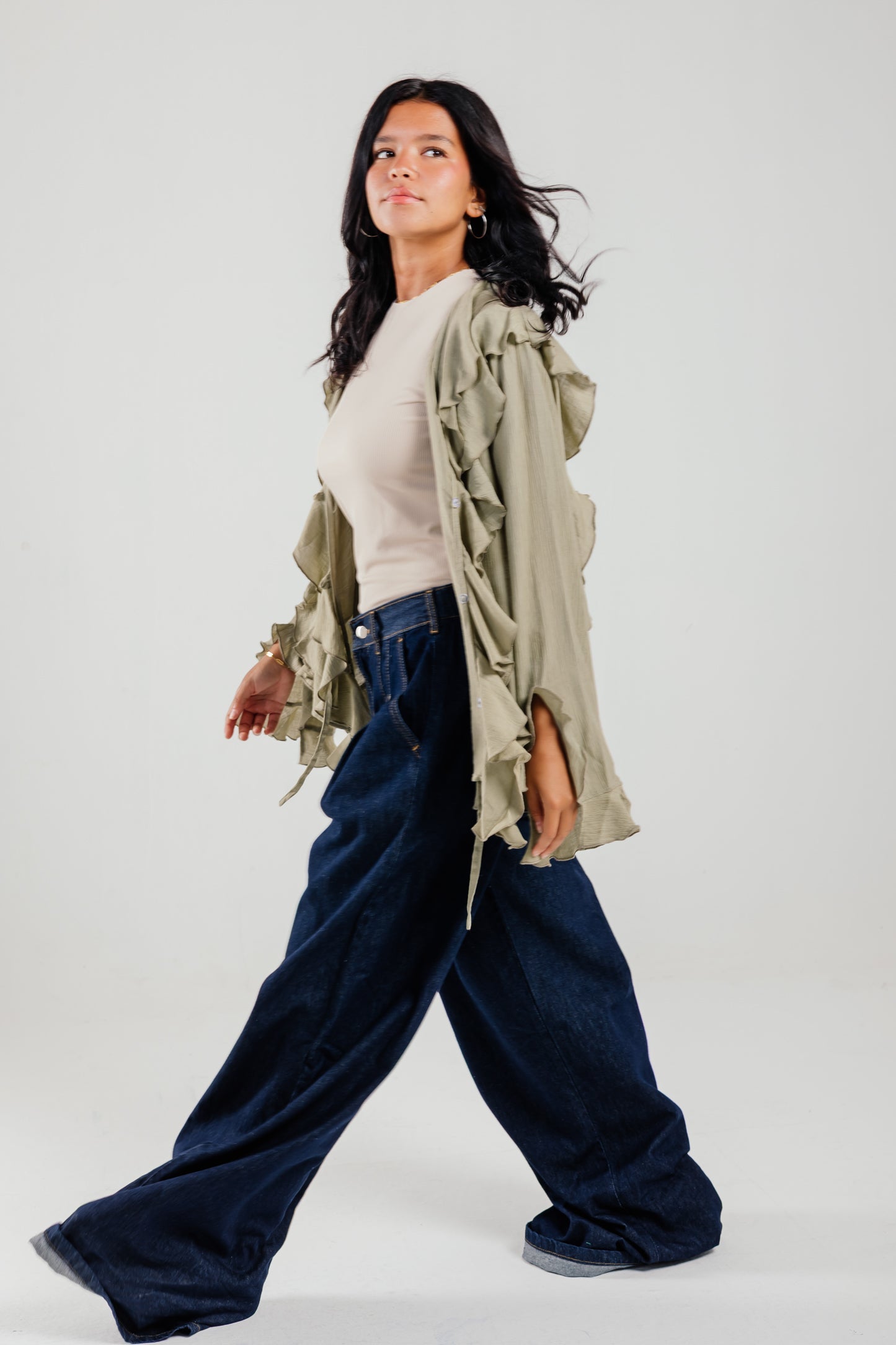 Ruffled Top Olive - AB ESSENTIALS