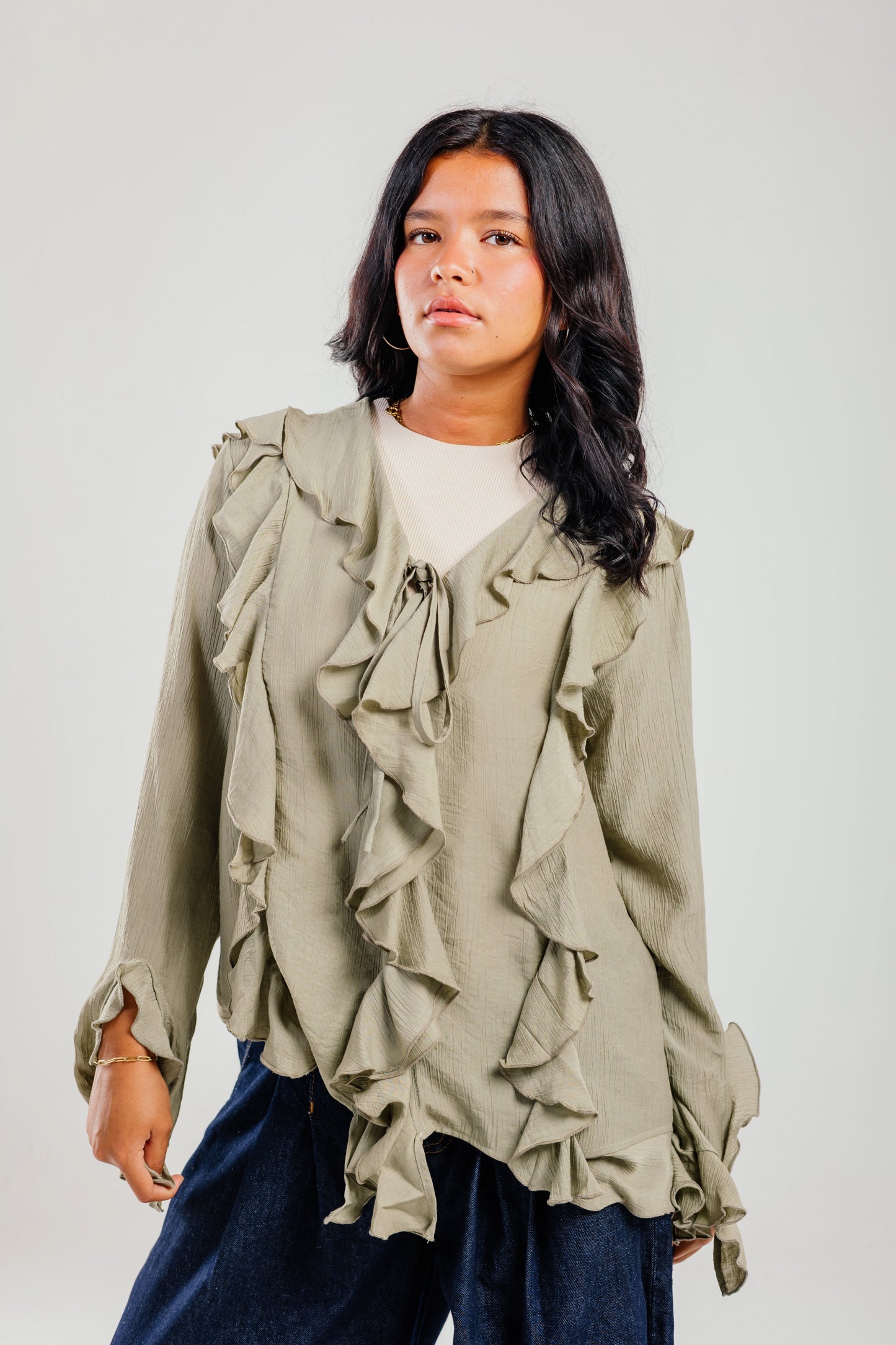 Ruffled Top Olive - AB ESSENTIALS