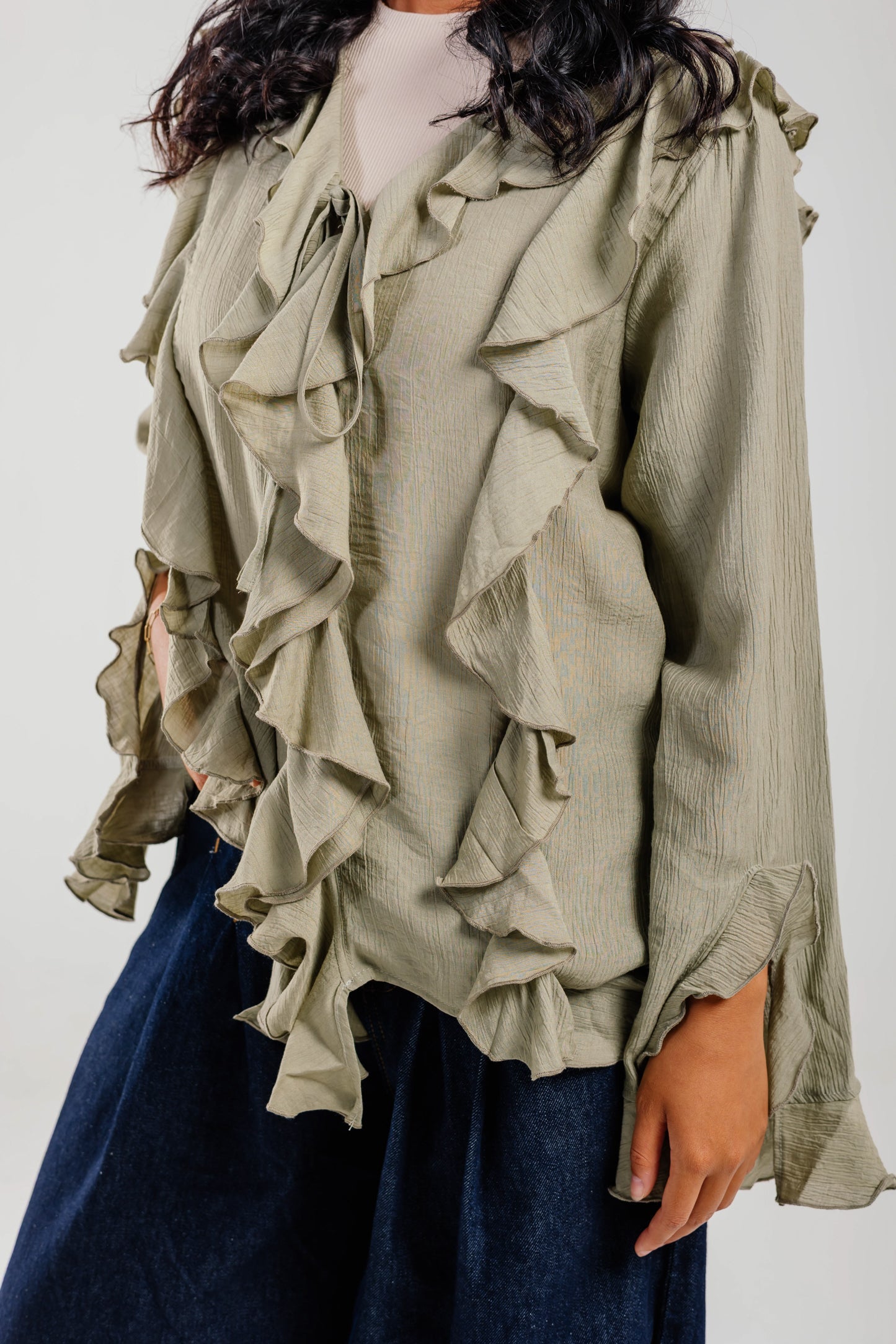 Ruffled Top Olive - AB ESSENTIALS