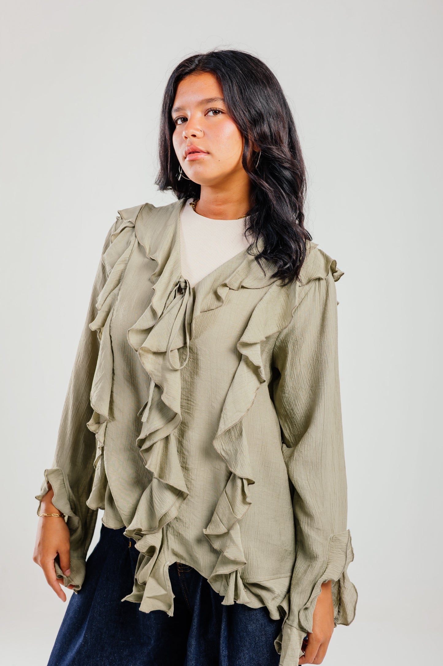 Ruffled Top Olive - AB ESSENTIALS