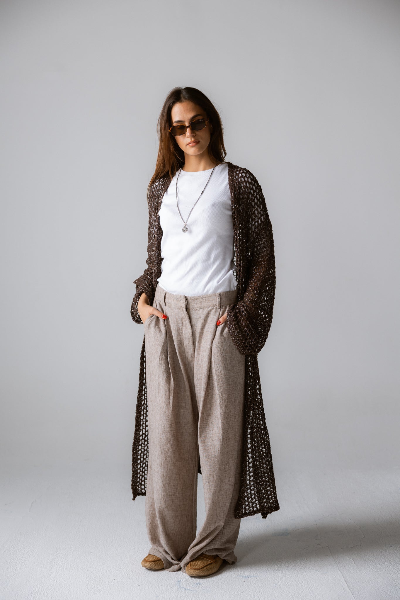Beach Shimmer Long Cardigan Brown