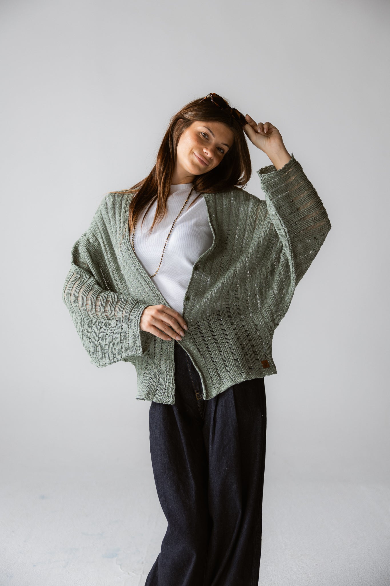 Sandy Crochet Shimmer Cardigan Mint Green