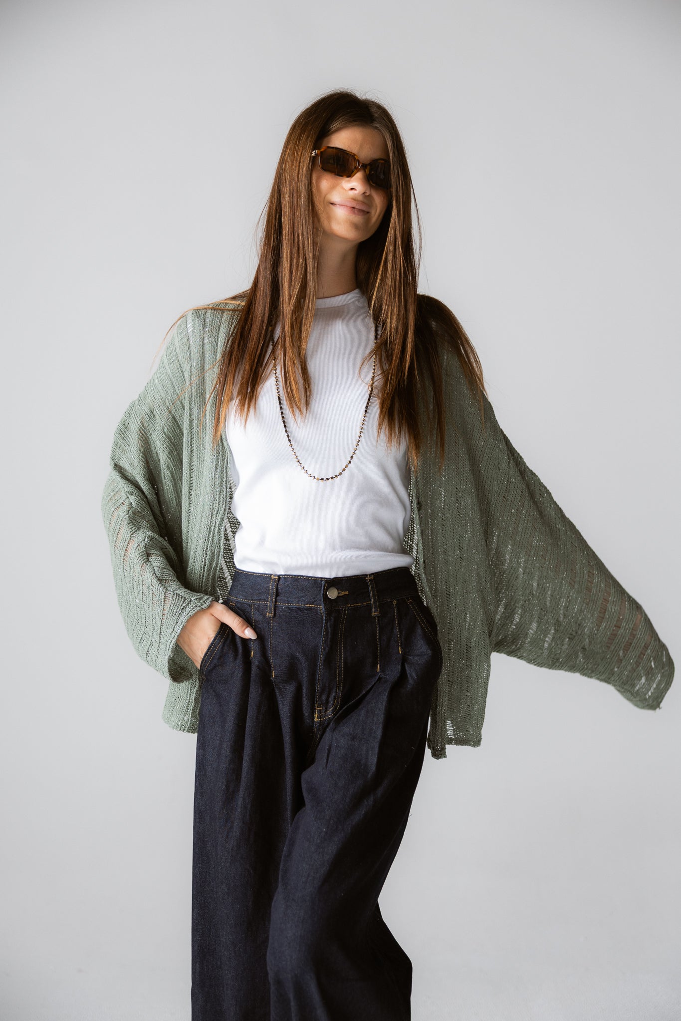 Sandy Crochet Shimmer Cardigan Mint Green