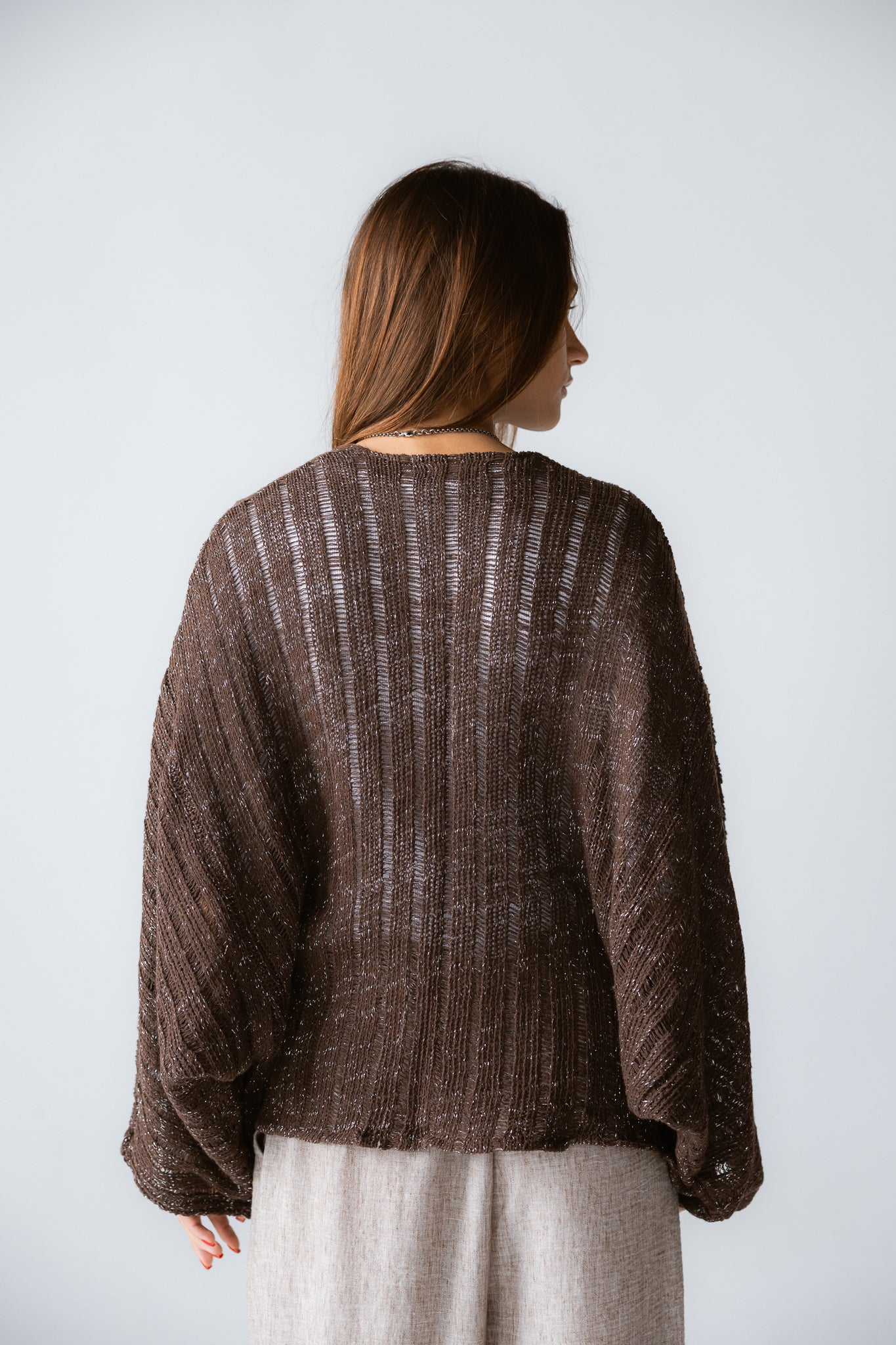 Sandy Crochet Shimmer Cardigan Brown