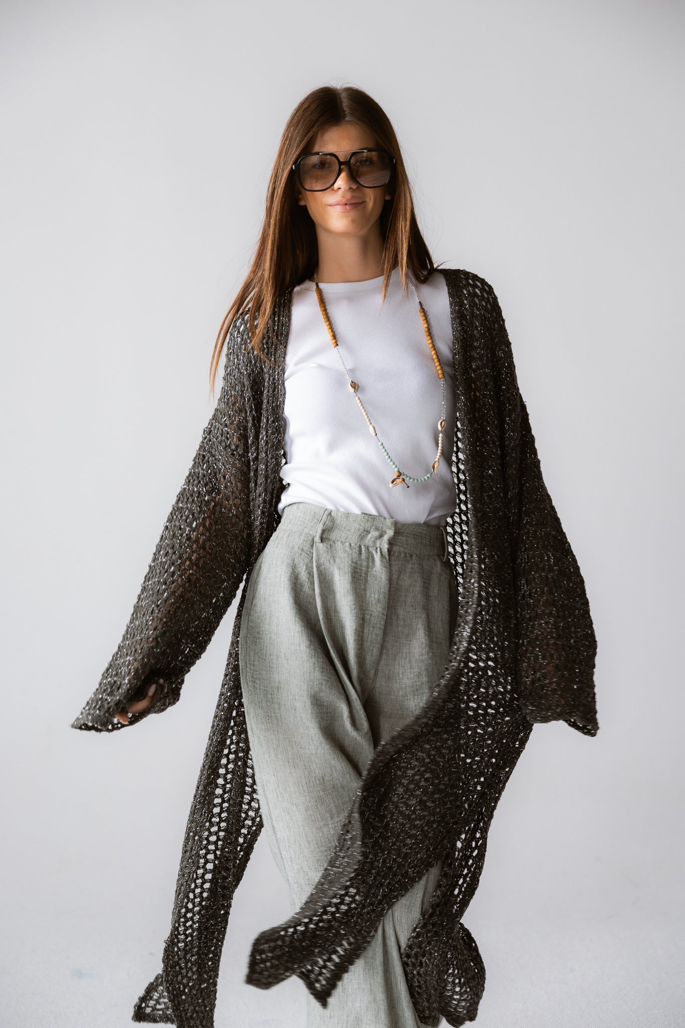 Beach Shimmer Long Cardigan Olive