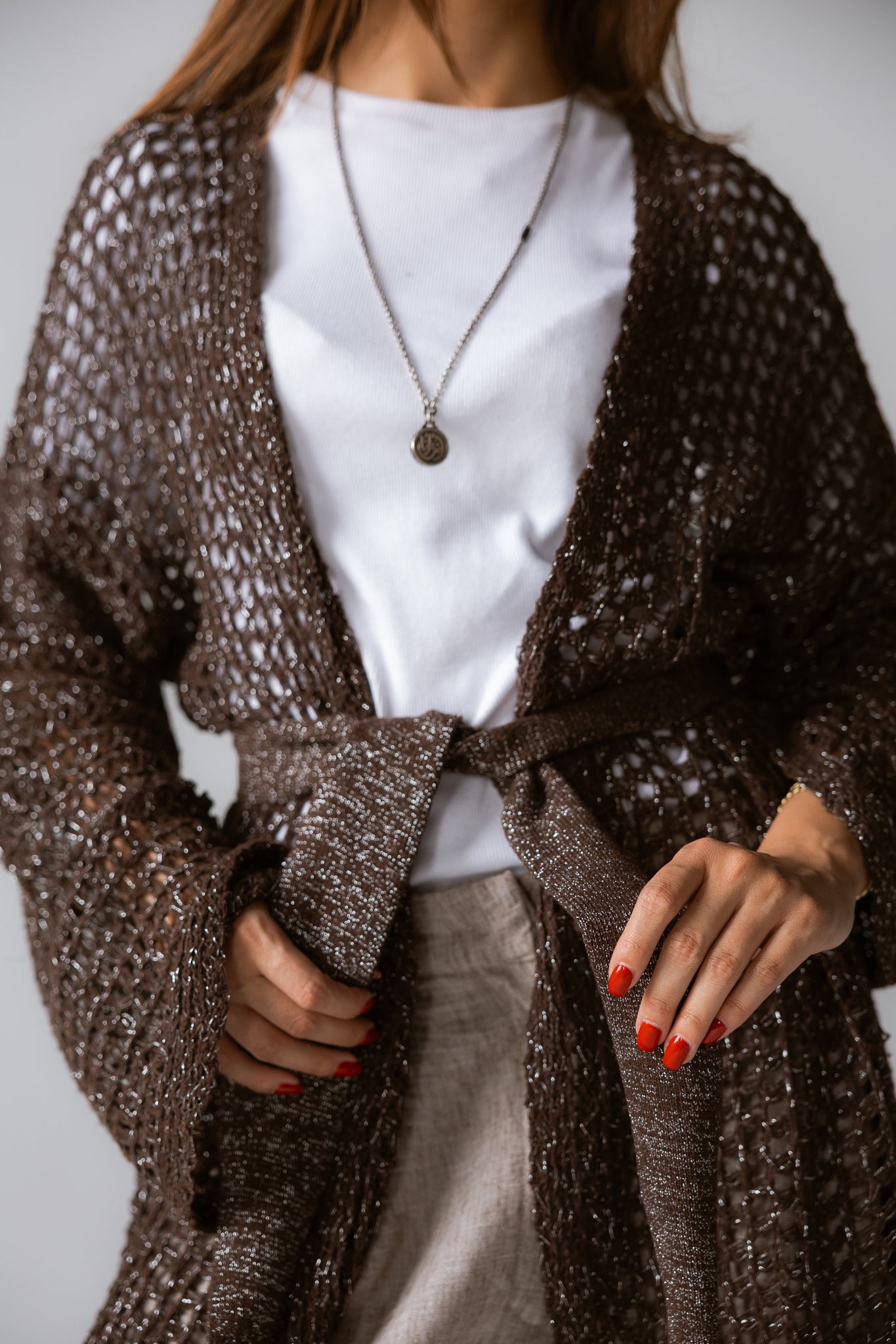 Beach Shimmer Long Cardigan Brown