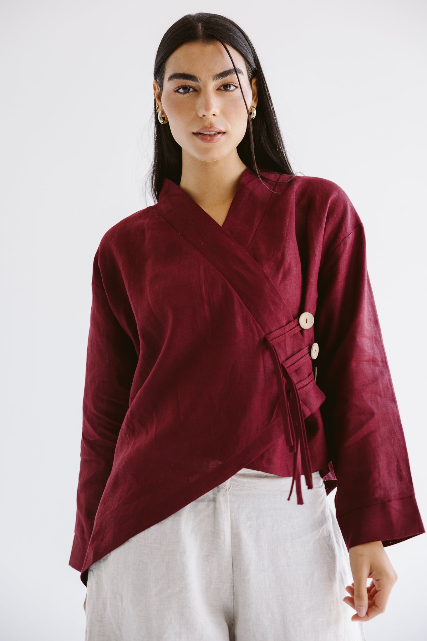 Linen Air Top Burgundy