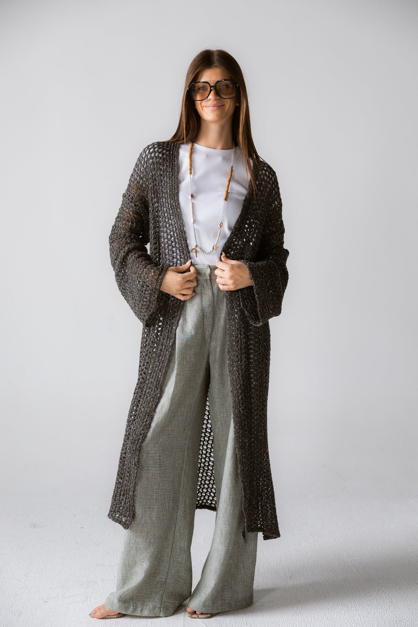 Beach Shimmer Long Cardigan Olive