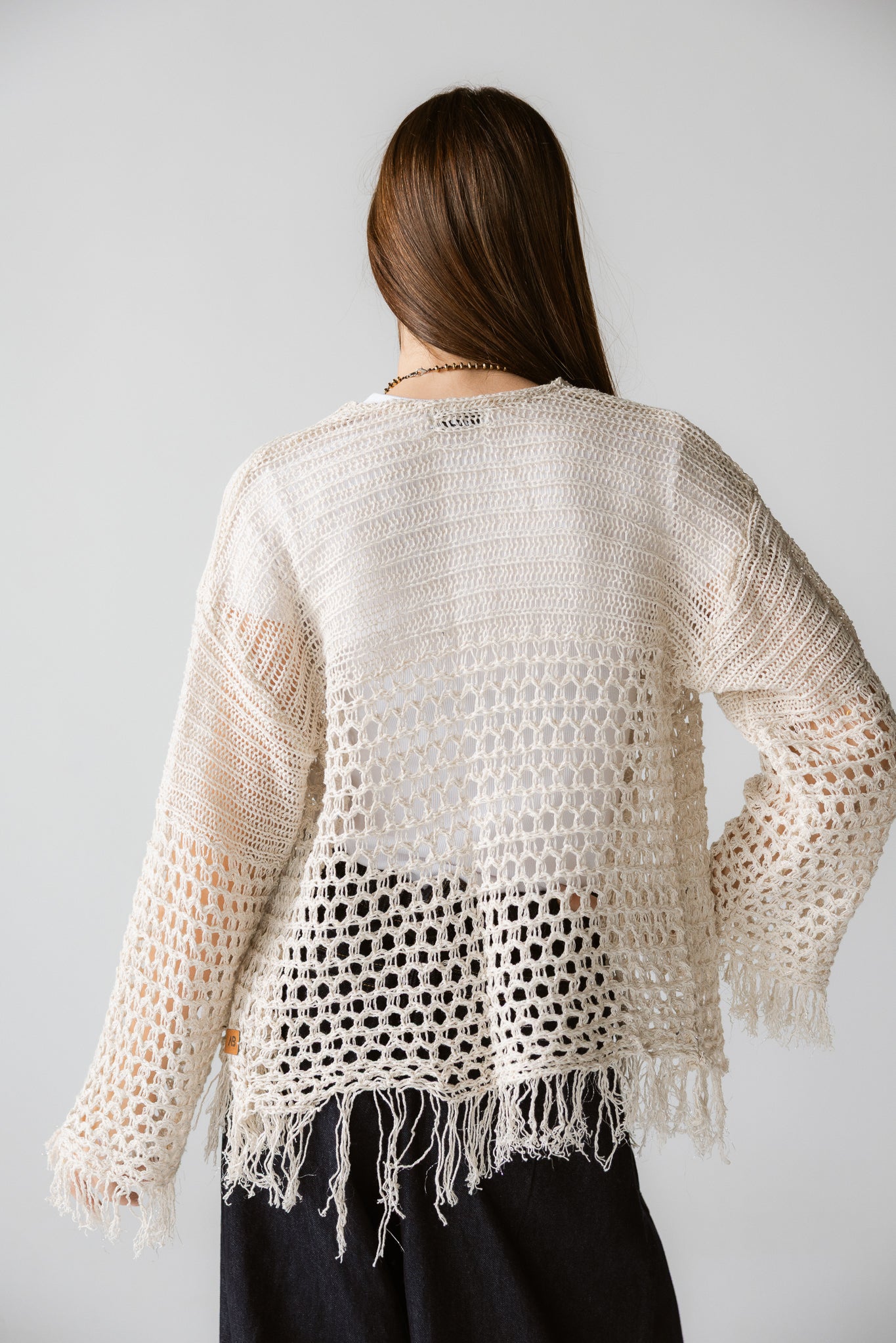 Sun Wave Shimmer Crochet Cardigan Off White
