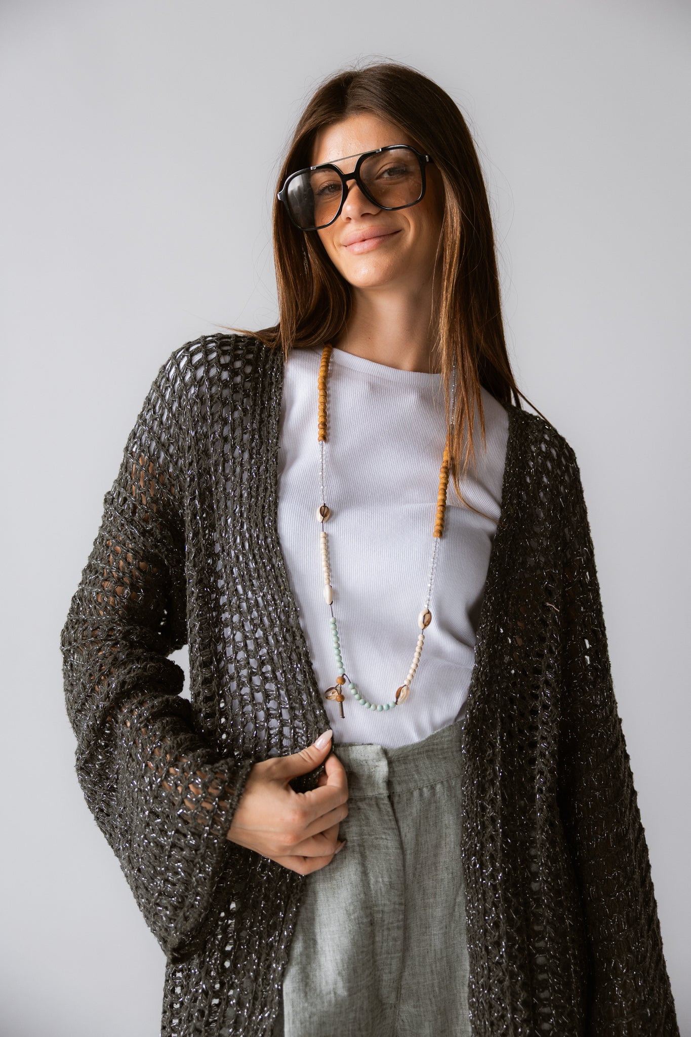 Beach Shimmer Long Cardigan Olive