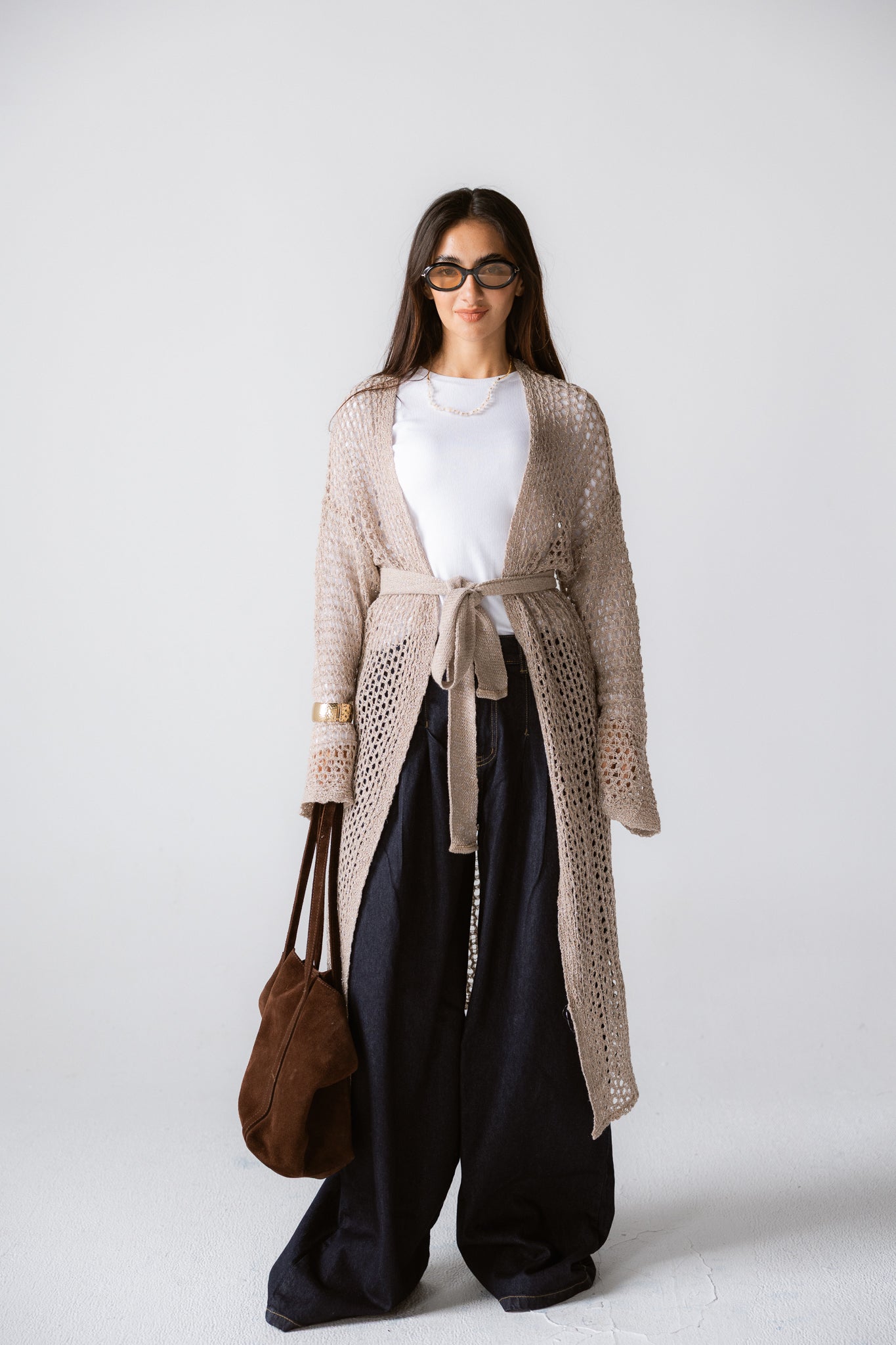Beach Shimmer Long Cardigan Beige