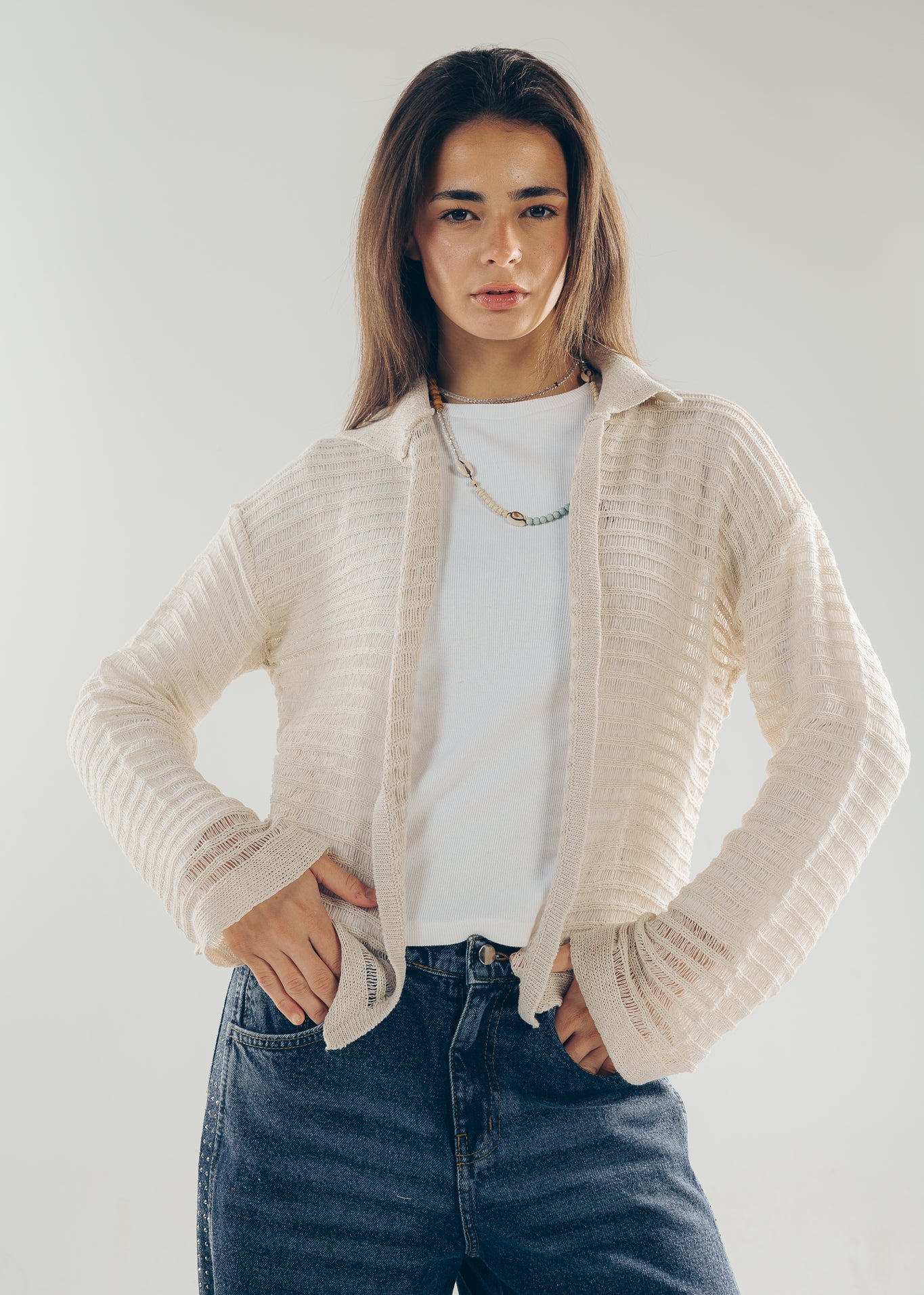 Mesh Cardigan Off White