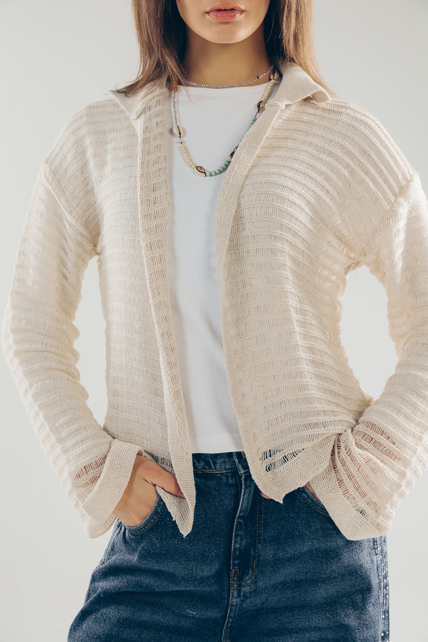 Mesh Cardigan Off White