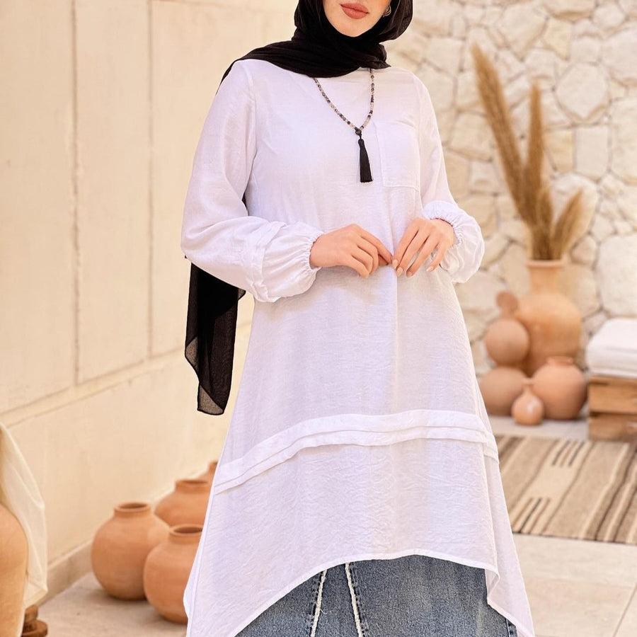 Double Lined Linen Top - White
