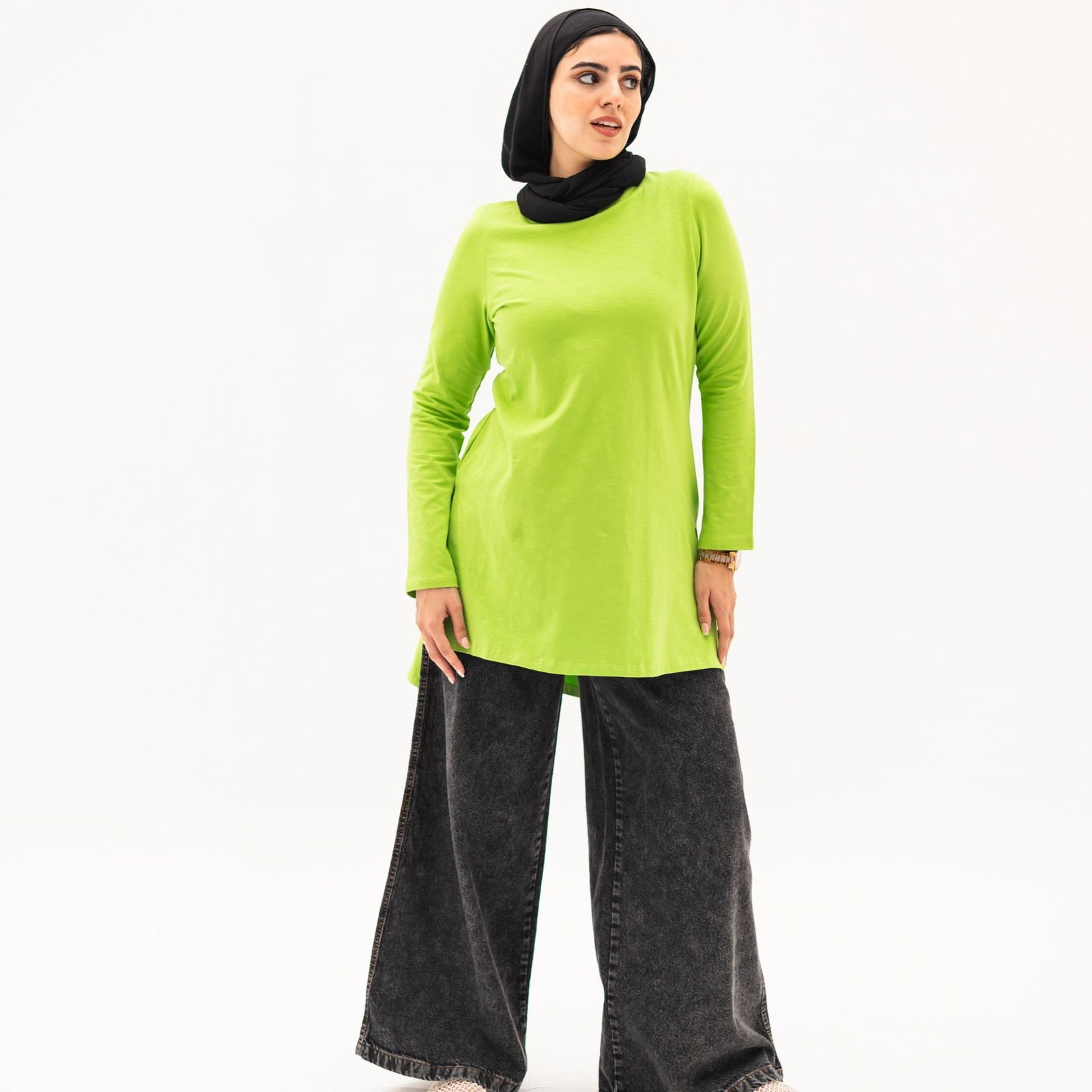 Basic Cotton Long Sleeve Top Apple green - AB Essential Women Wear