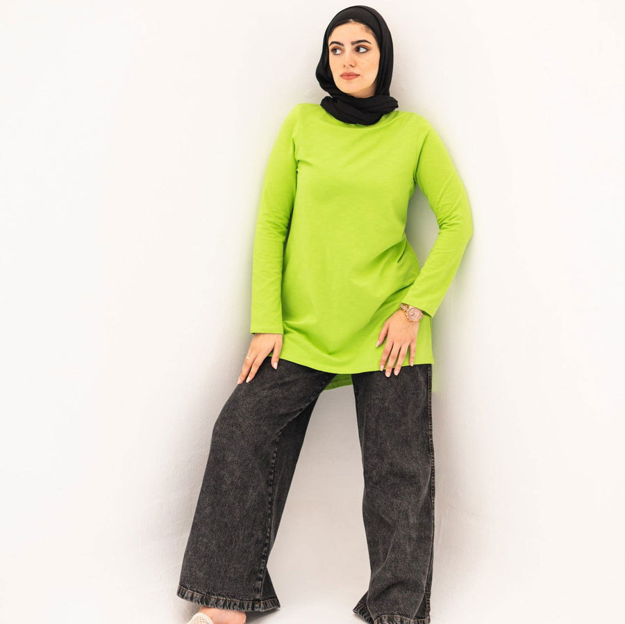 Basic Cotton Long Sleeve Top Apple green - AB Essential Women Wear