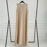 Basic Linen Dress No Sleeve Dark Beige - AB Essential Women Wear