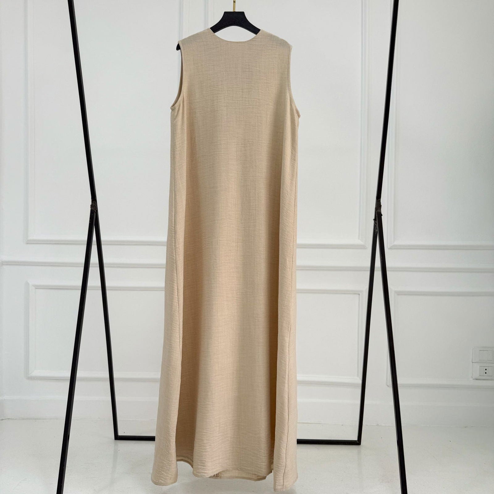 Basic Linen Dress No Sleeve Dark Beige - AB Essential Women Wear