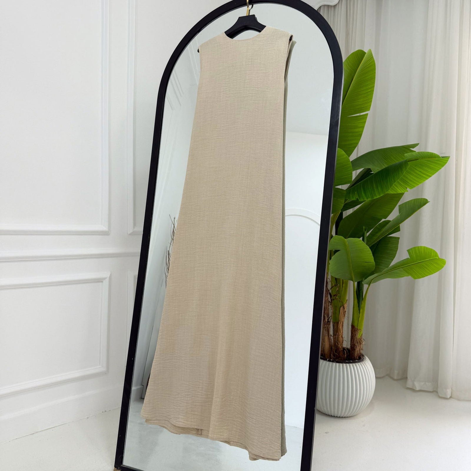 Basic Linen Dress No Sleeve Dark Beige - AB Essential Women Wear