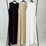 Basic Linen Dress No Sleeve Dark Beige - AB Essential Women Wear