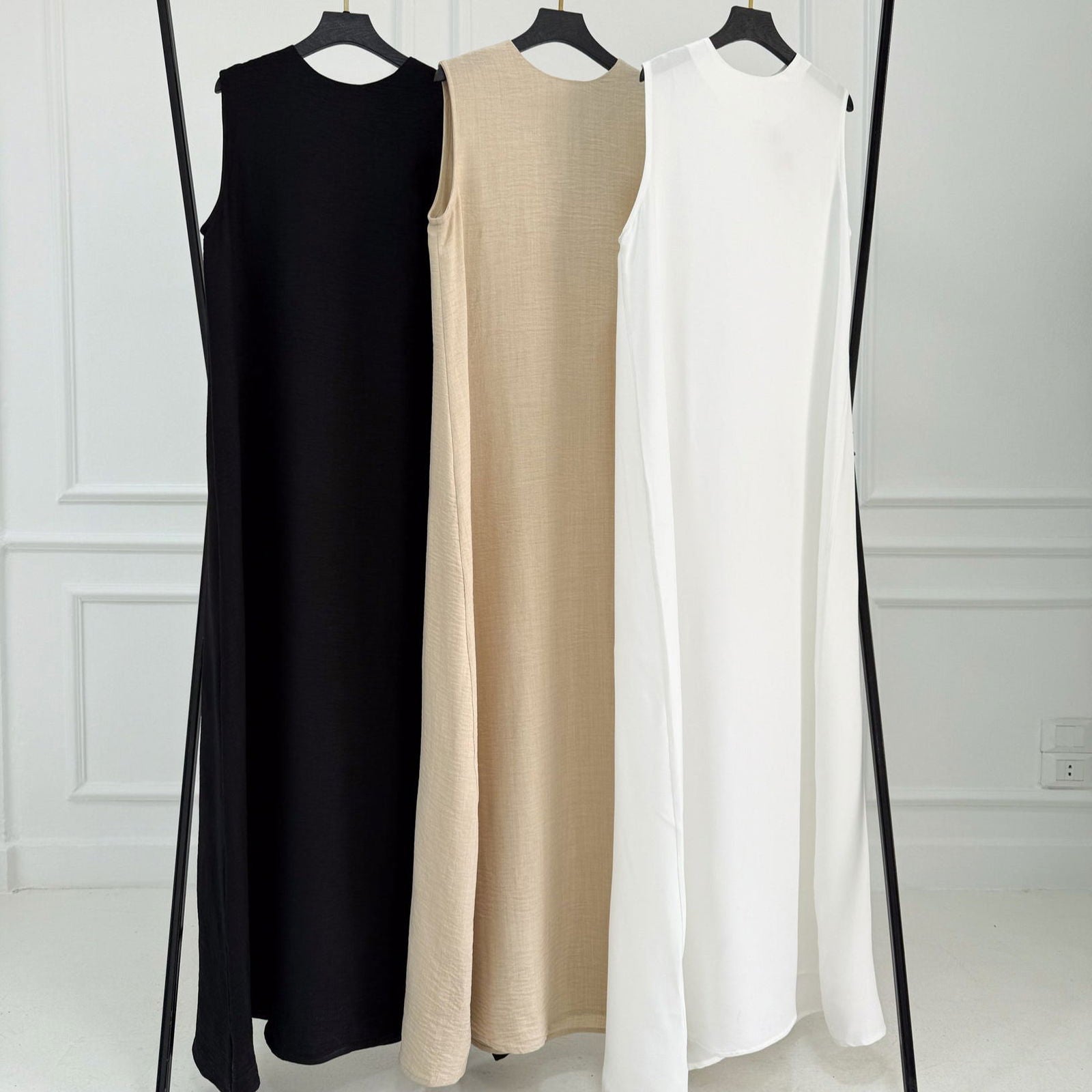 Basic Linen Dress No Sleeve Dark Beige - AB Essential Women Wear