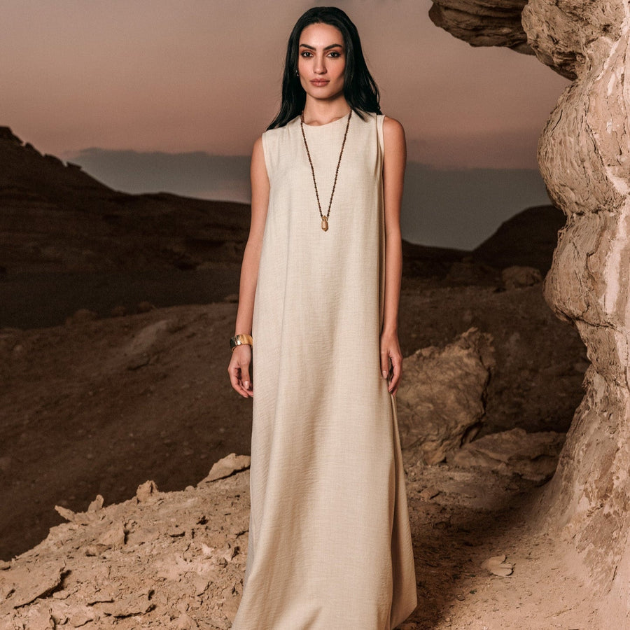 Basic Linen Dress No Sleeve Light Beige - AB Essential Women Wear