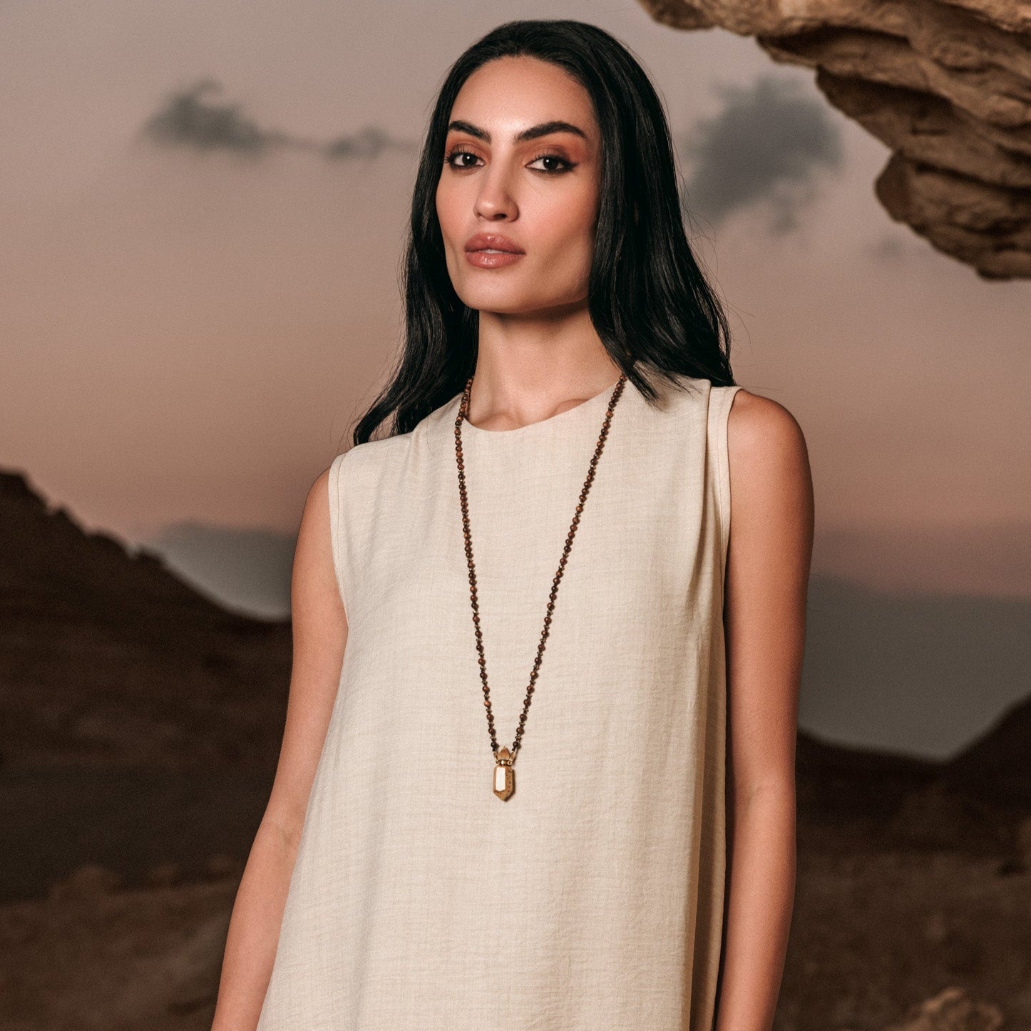 Basic Linen Dress No Sleeve Light Beige - AB Essential Women Wear