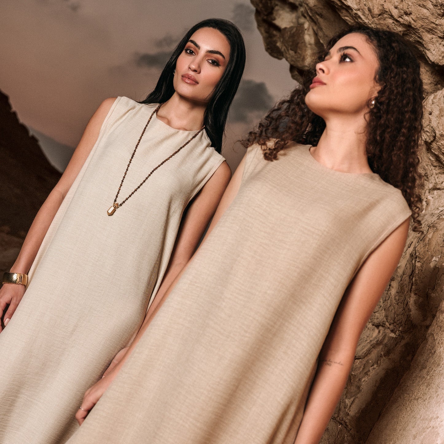 Basic Linen Dress No Sleeve Light Beige - AB Essential Women Wear