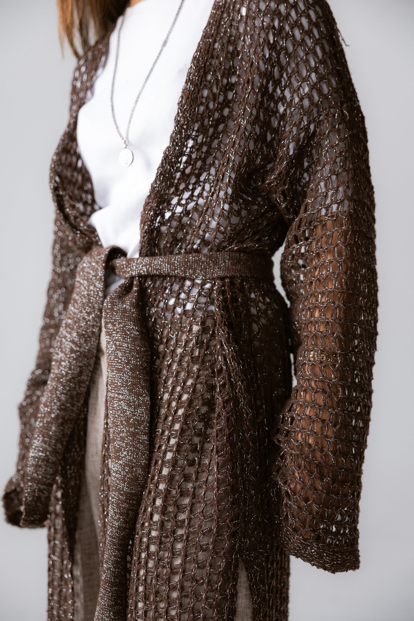 Beach Shimmer Long Cardigan Brown