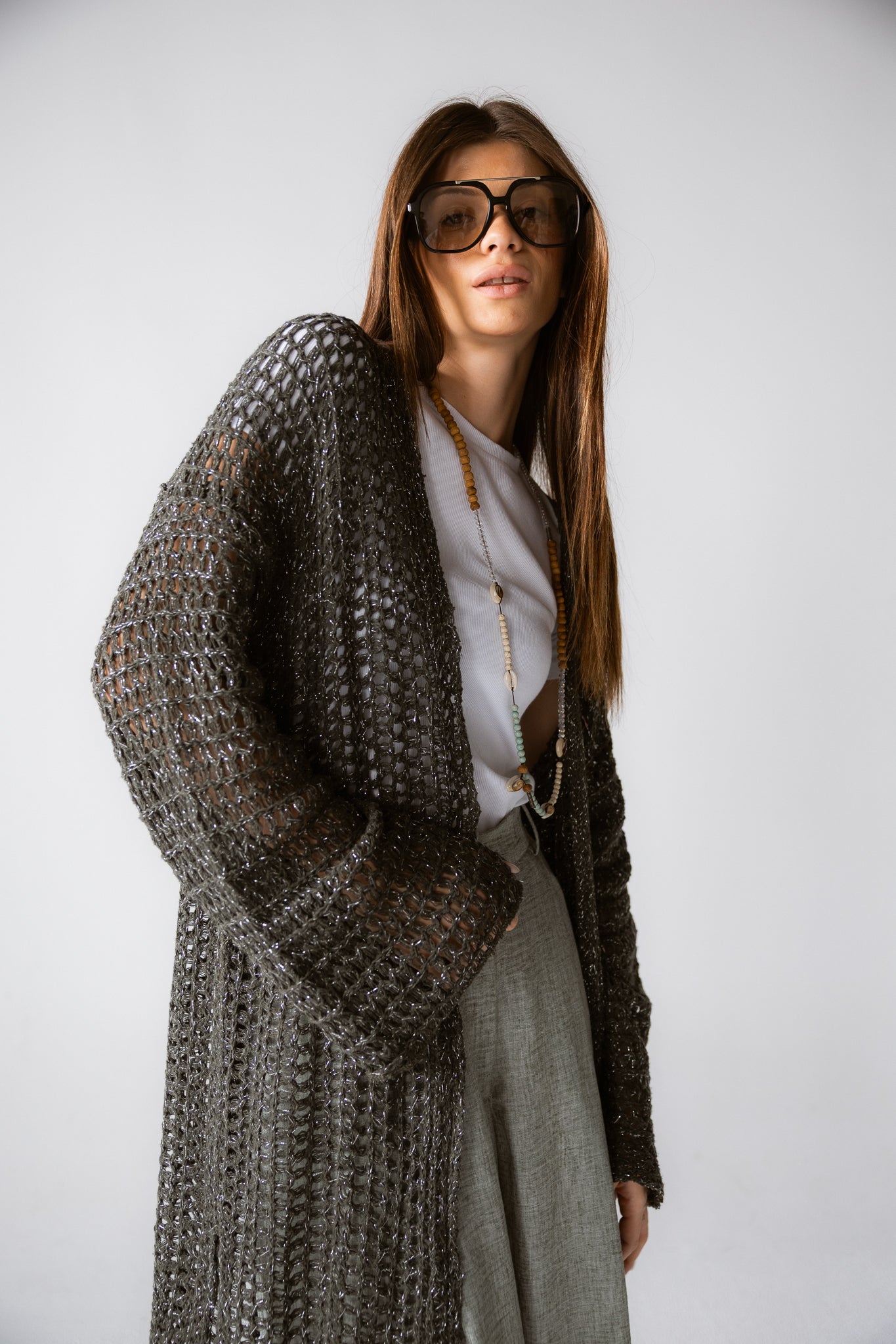 Beach Shimmer Long Cardigan Olive
