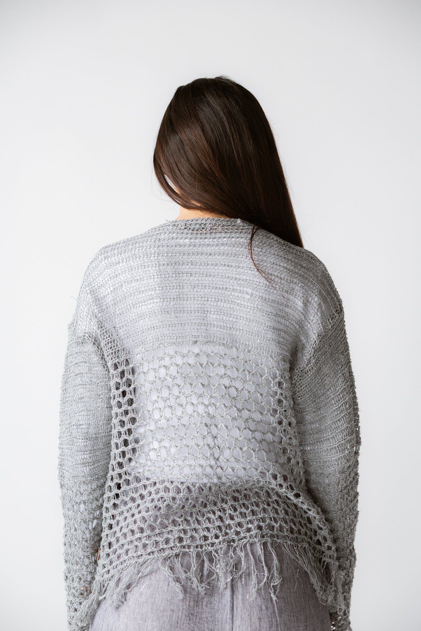 Sun Wave Shimmer Crochet Cardigan Silver