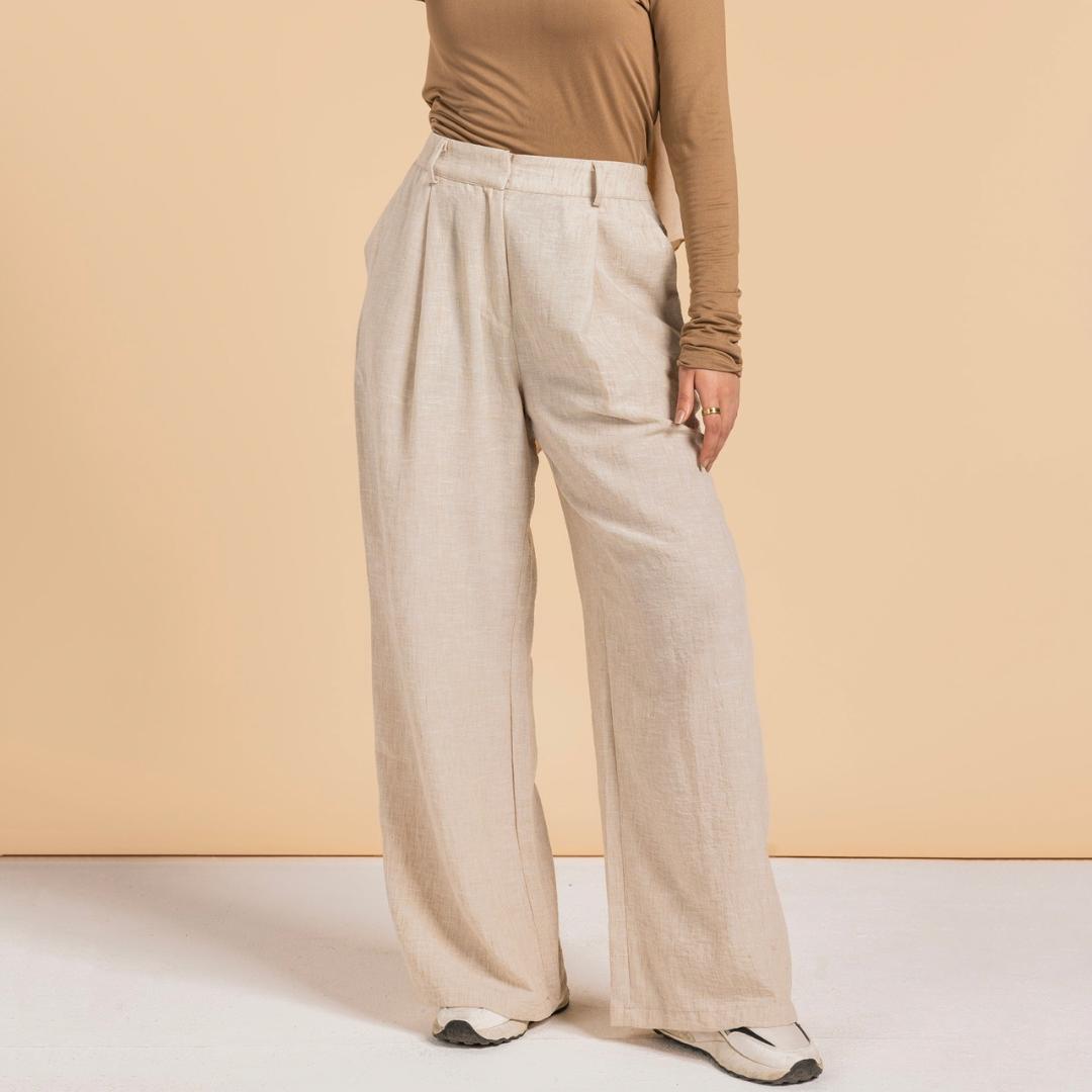 Essential Linen Pants Light Cafe - AB Essential Women Wear