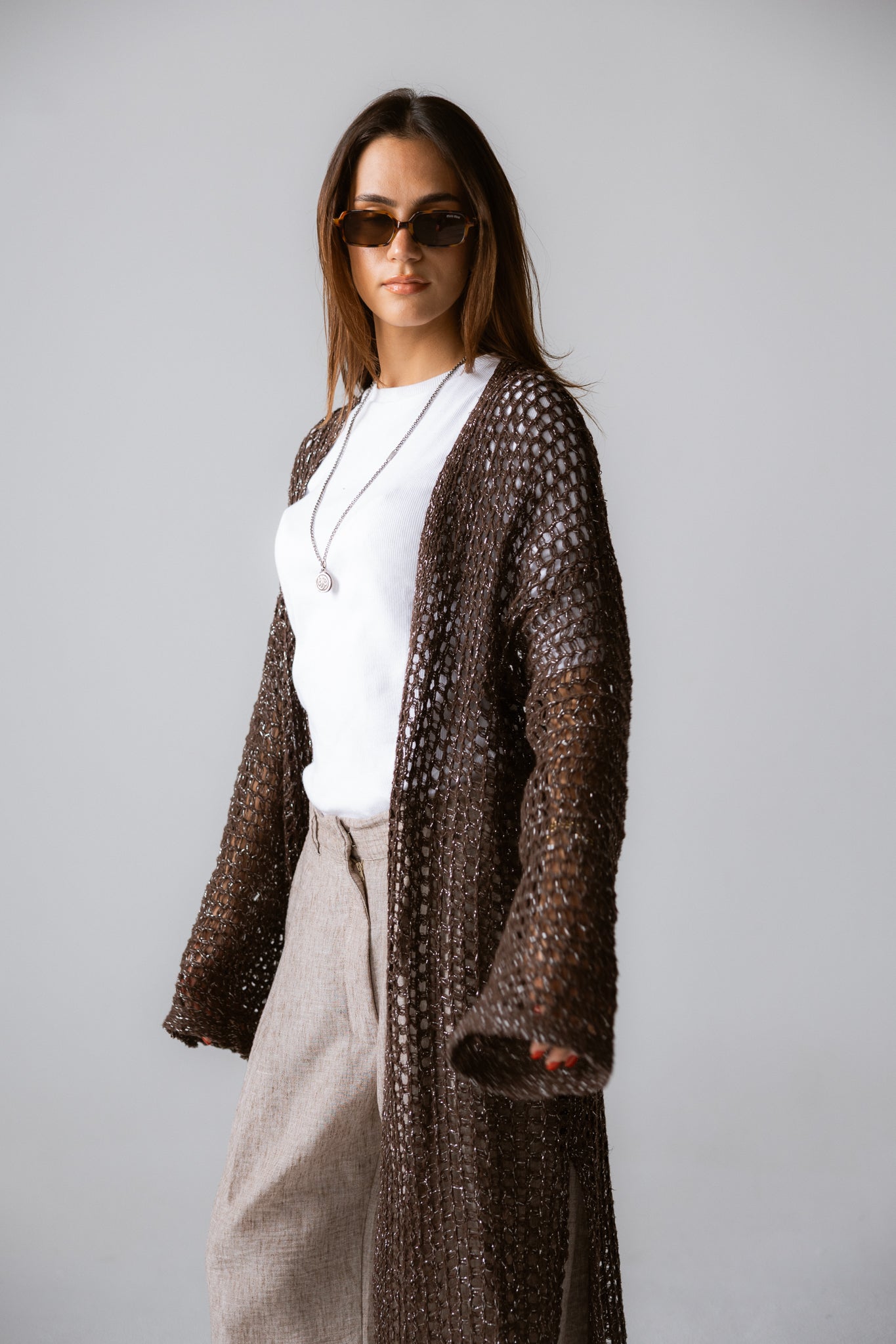 Beach Shimmer Long Cardigan Brown