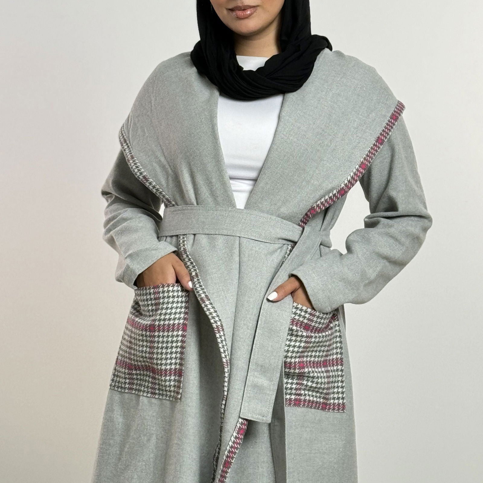 Grey Fushia Checked Soft Wool Jacket - AB Essential Women Wear